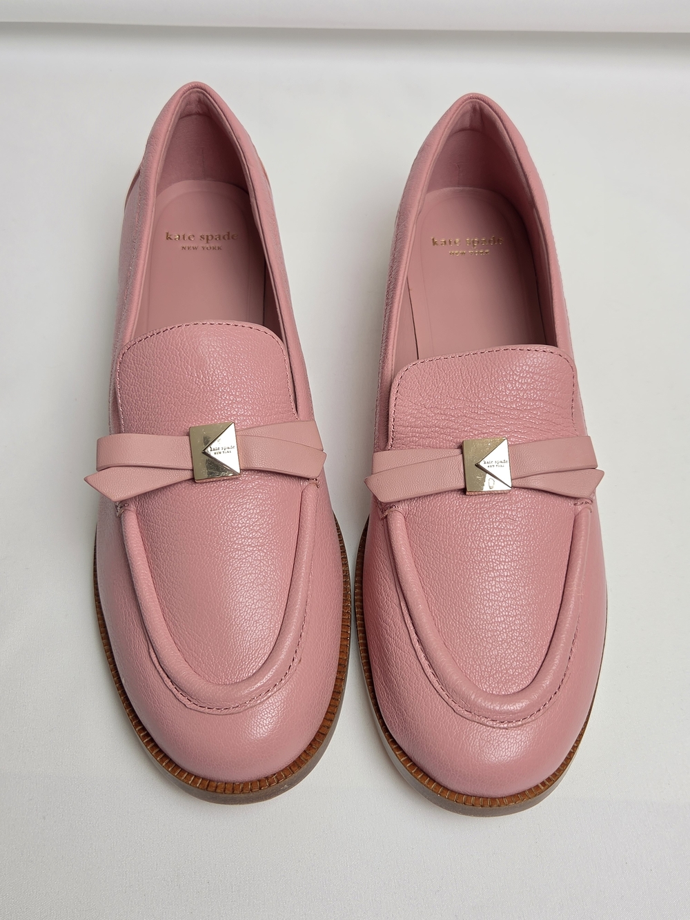 Kate Spade Deco Bow Pebb Loafer Barre RARE Pink Leather Size 9 NIB